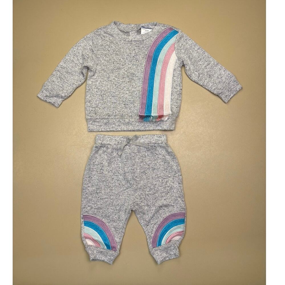 Robeez Baby Girls 2 Pc Rainbow Sweater Jogger Set Gray 3-6 Months EUC
